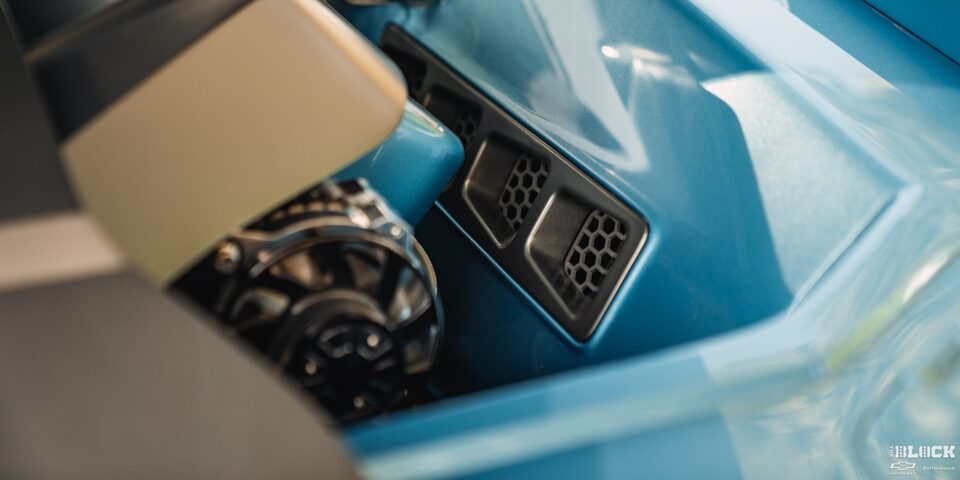 Close-up of a Blue 1968 Chevy Camaro Grill