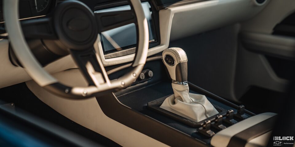 Driver’s Seat View of a 1968 Chevy Camaro Gear Shift and Steering Wheel
