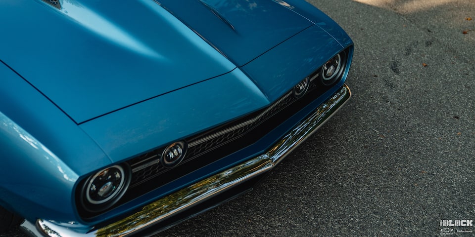 Overhead View of the Front Half of a Blue 1968 Chevy Camaro