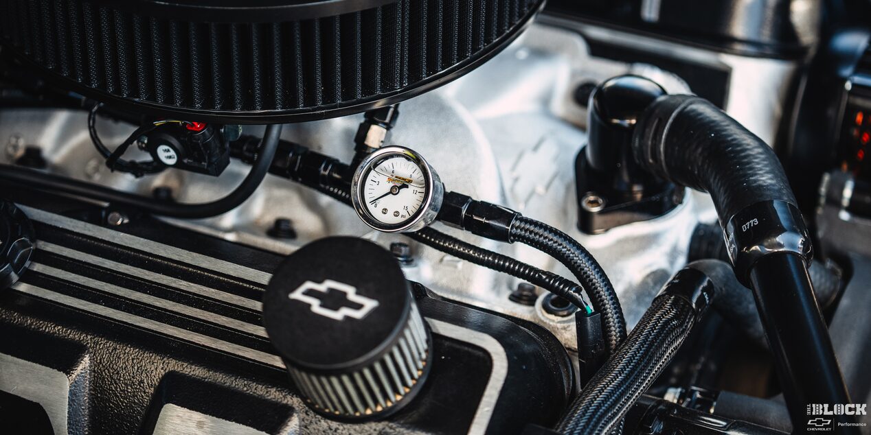 Close-up of the Engine of a 1969 Black Chevy Chevelle
