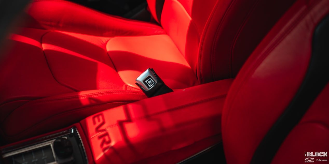 Close-up of the Red Interior Seats of 1969 Chevy Chevelle Getting Hit by Sunlight