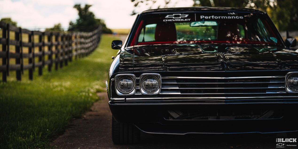 Close-up View of the Front of a 1969 Chevy Chevelle Viewed from the Right Side of the Frame