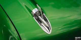 Close-up of the Hood of a Synergy Green 1957 Chevrolet Sedan Delivery