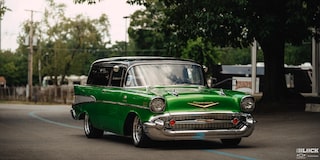 Three-Quarters View of a Synergy Green 1957 Chevrolet Sedan Delivery