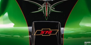 "572" in the Chevrolet Logo on a Synergy Green 1957 Chevrolet Sedan Delivery