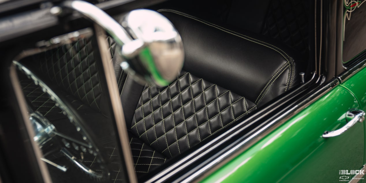 The interior includes intricate stitching.