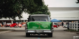 Rear View of a Synergy Green 1957 Chevrolet Sedan Delivery
