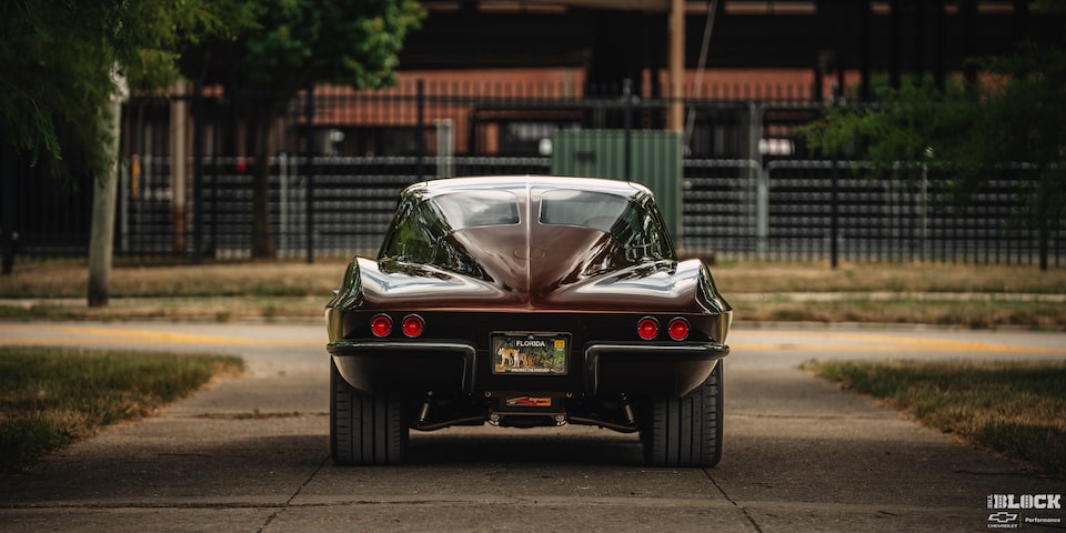 The Corvette is a restomod but maintains the classic split-window look.