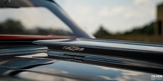 Close-up of the Emblem RSZ/28 on the Hood of a Chevy Camaro