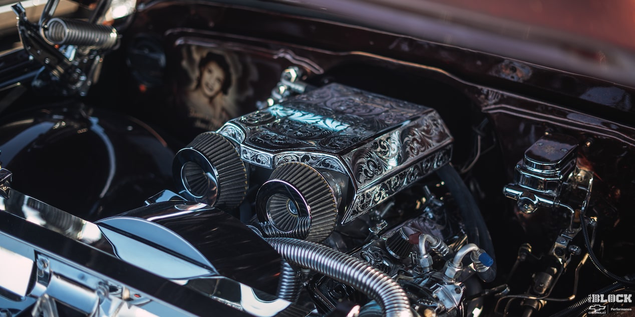 Close-up of a Vehicle Engine with Steel Exterior and Beautiful Design Embedded on It