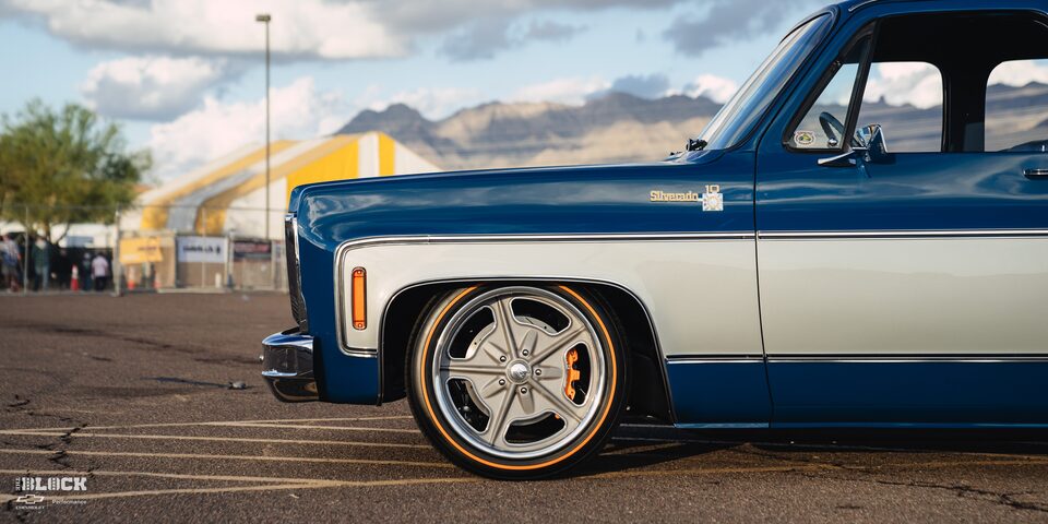 Close-up View of the Wheel on Rodney Harris' Chevrolet 1979 C10 Crew Cab Truck
