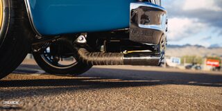 Close-up View of the Exhaust Pipe on Rodney Harris' Chevrolet 1979 C10 Crew Cab Truck