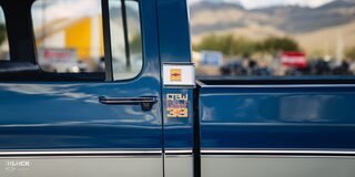Close-up View of the "Crew Chief 3+3" Badging on Rodney Harris' Chevrolet 1979 C10 Crew Cab Truck