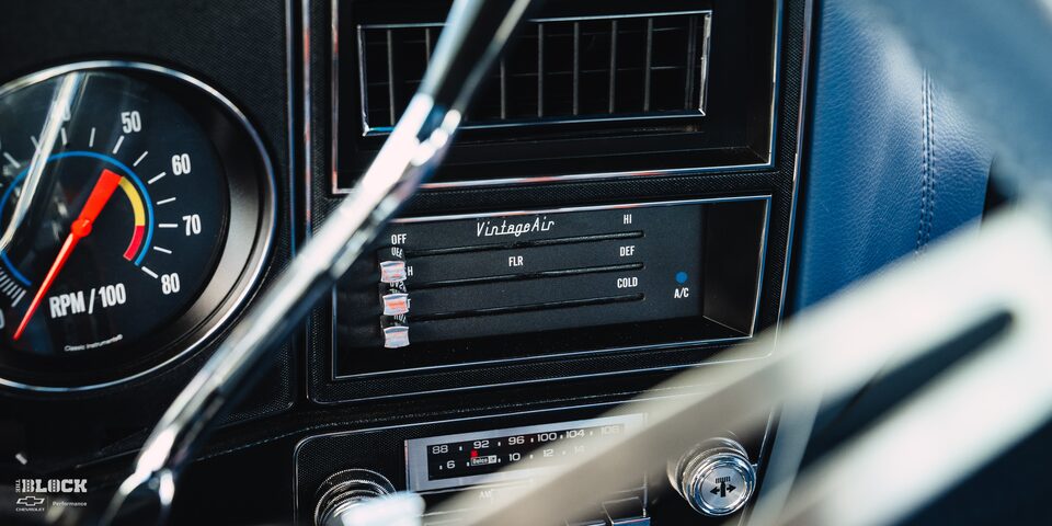 Close-up of the AC System in Rodney Harris' Chevrolet 1979 C10 Crew Cab Truck