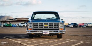Front View of Rodney Harris' Chevrolet 1979 C10 Crew Cab Truck in a Parking Lot