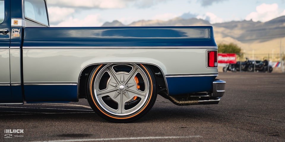 Close-up View of the Wheel on Rodney Harris' Chevrolet 1979 C10 Crew Cab Truck