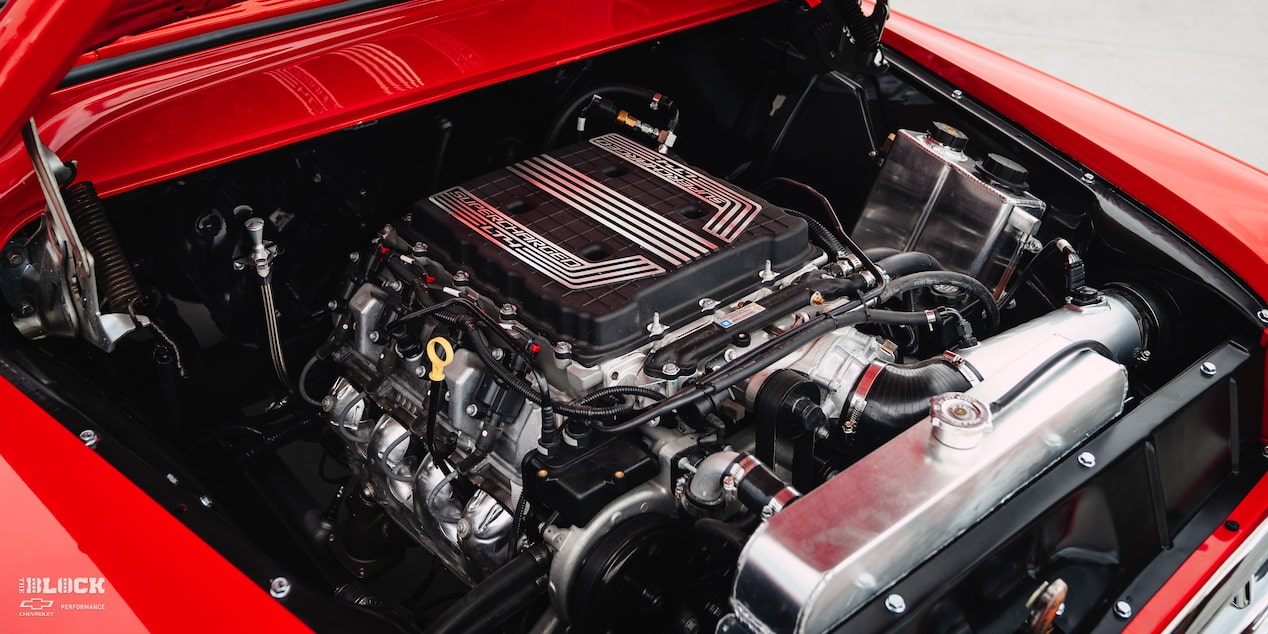 Front Three-Quarters View of the Engine Bay in David Kinnison's 1957 Chevrolet 3100 Truck