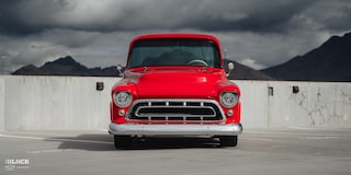 Front View of David Kinnison's 1957 Chevrolet 3100 Truck in a Parking Lot