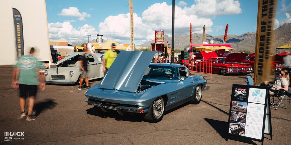 Front Three-Quarters View of the Goodguys Chevrolet Performance Builder of the Year GM Iron Winner 1963 Chevy Corvette