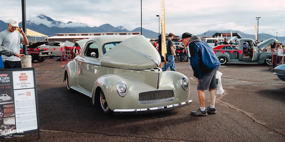 Front Three-Quarters View of the Goodguys Chevrolet Performance Builder of the Year GM Retro Iron Winner 1941 Willys Coupe