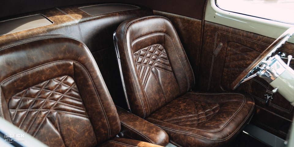 Close-up View of the Driver and Passenger Seats in the Goodguys Chevrolet Performance Builder of the Year GM Retro Iron Winner 1941 Willys Coupe