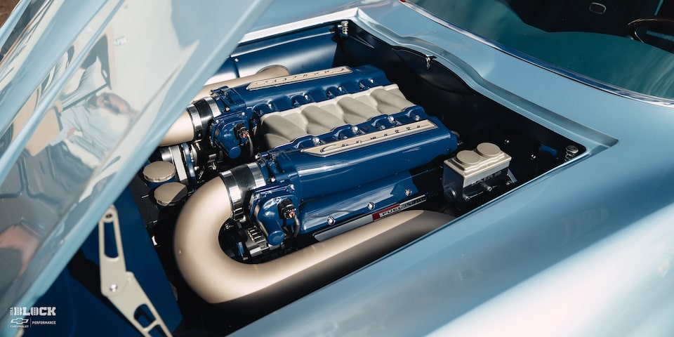 Close-up of the LS Engine Inside Goodguys Chevrolet Performance Builder of the Year GM Iron Winner 1963 Chevy Corvette