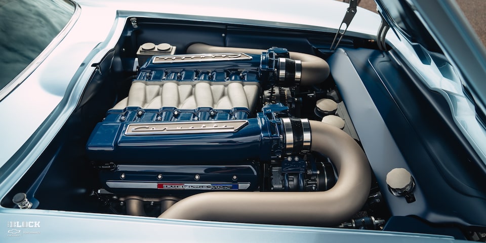 Close-up Side View of the LS Engine Inside Goodguys Chevrolet Performance Builder of the Year GM Iron Winner 1963 Chevy Corvette