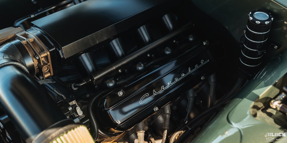 Close-up of the Engine in a 1955 Chevrolet