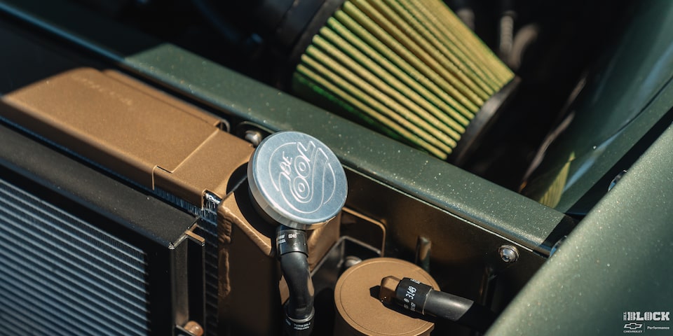 Close-up of the Interior Parts Next to the Engine of a 1955 Chevrolet