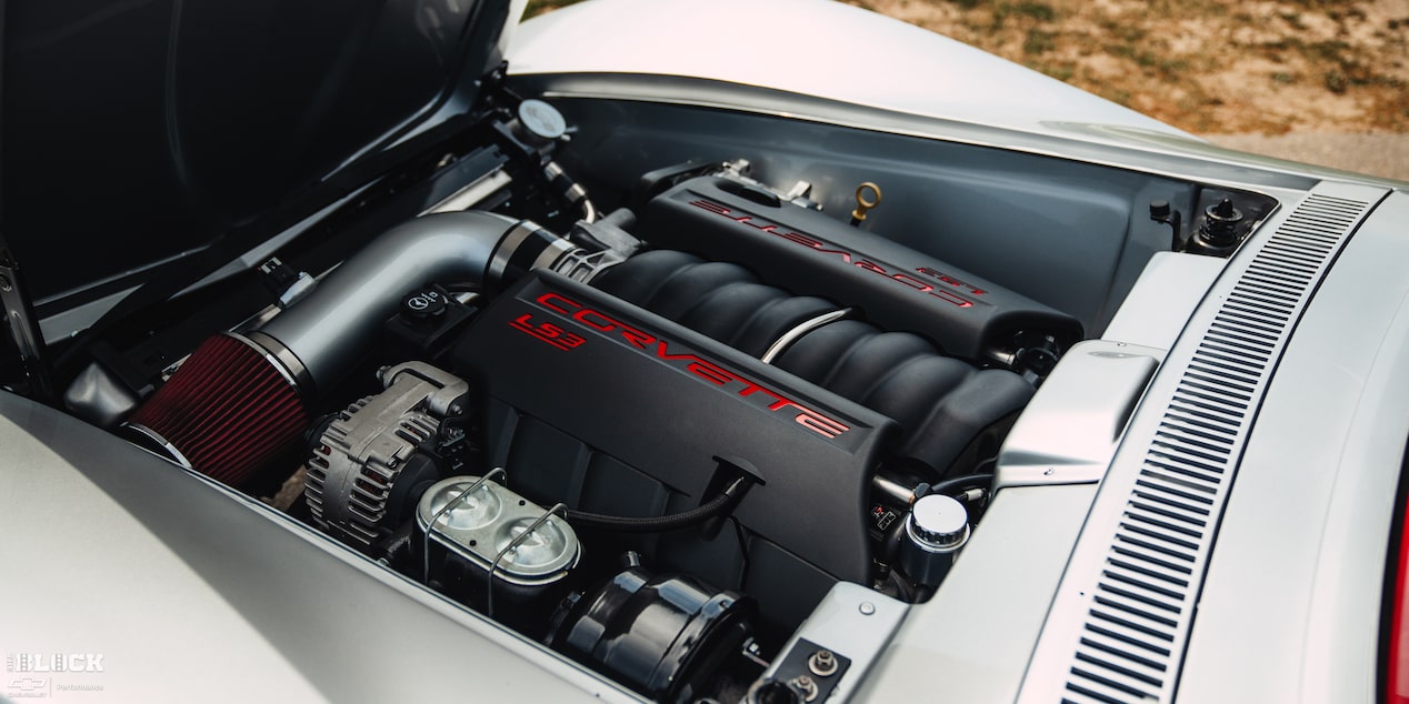 The engine fills up the engine bay of the Corvette but still looks right at home.