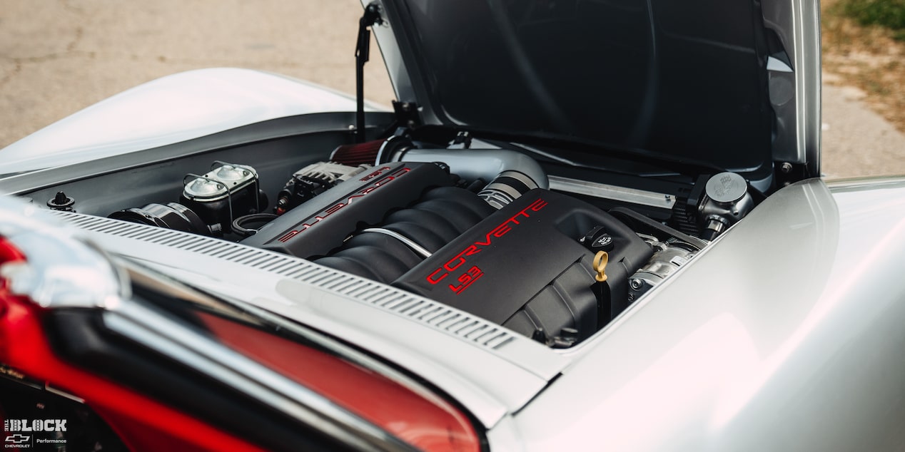 A Chevrolet Performance LS376/480 crate engine* is under the hood of the Corvette.