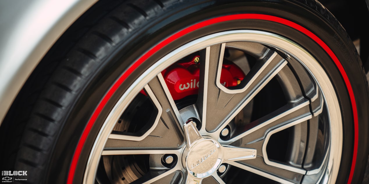 Close-up of a Tire with a Red Finish on Don Milligan’s Silver 1969 Corvette C3 Stingray