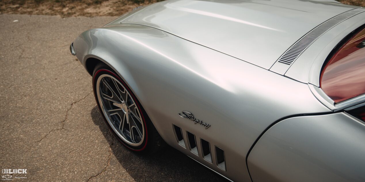 Overhead View of the Front Left of Don Milligan's 1969 Corvette Stingray with an Ornament Reading "Stringray"