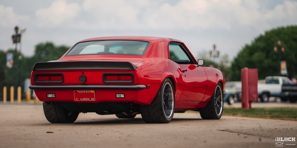 The Camaro features a variety of aftermarket suspension components.