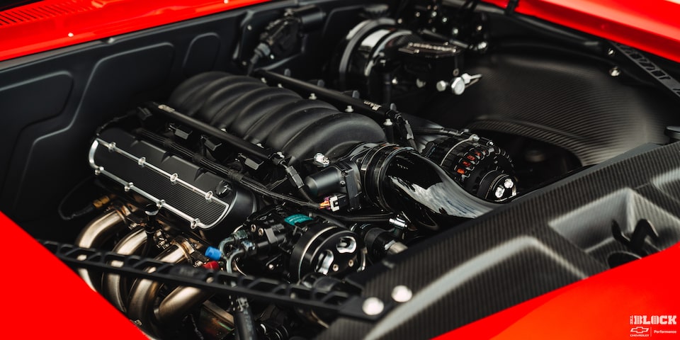 The Chevrolet Performance LS376/525 crate engine* under the hood.