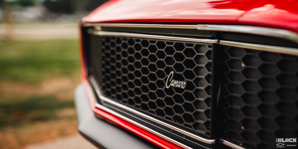 Close-up of the Front Grill of a 1968 Chevy Camaro from the Side