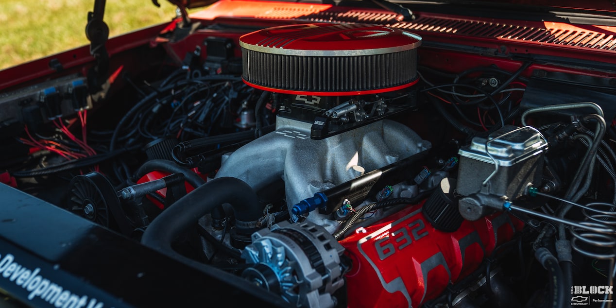 The Chevrolet Performance ZZ632/1000 crate engine* under the hood of the Silverado.