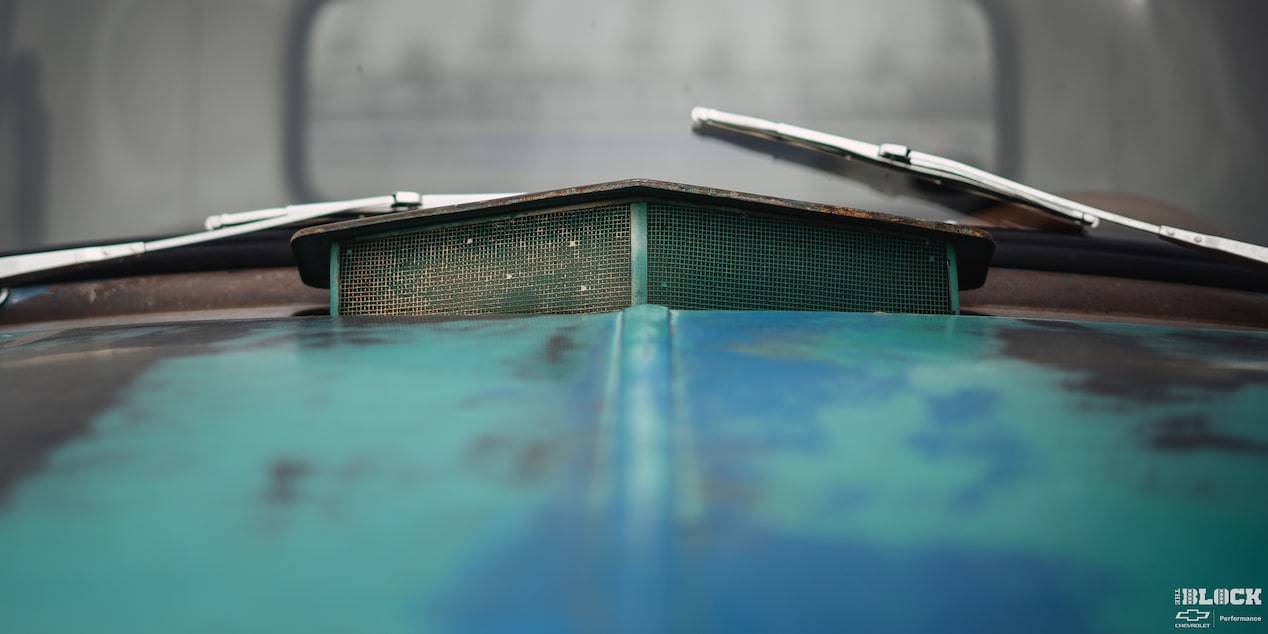 Close-up of the Front Vent of a 1955 Chevy Pickup Truck