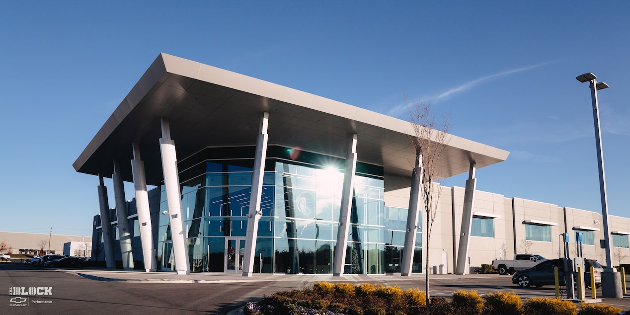 Exterior View of the Entrance to the GM Charlotte Technical Center.