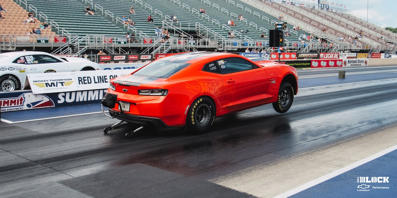 Close Up of a Chevrolet Copo Camaro Taking Off From the Starting Line