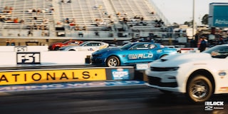 Lineup of Chevrolet Copo Camaros on the Race Track