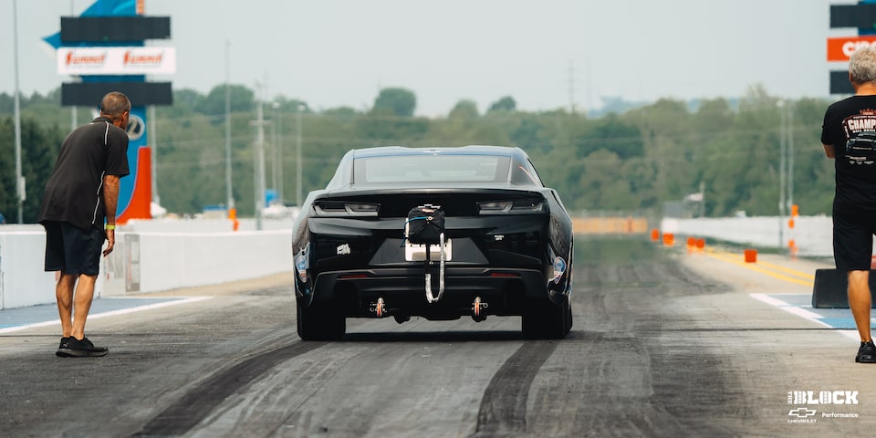 Rear View of a Chevrolet Copo Camaro on the Track