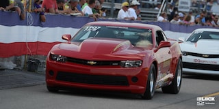 Front Three-Quarters View of a Copo Camaro Driving