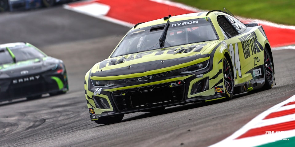 Front View of Team Chevy's William Byron in His Camaro Race Car at Circuit of the Americas.