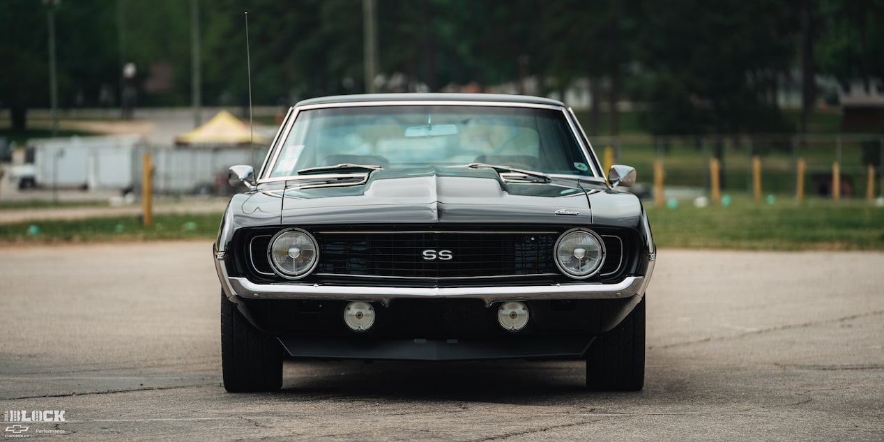 Front View of Becky and Derek Luck's Black 1969 Chevy Camaro SS