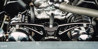 Close-up of the Engine in With "March" Written on the Components in Becky and Derek Luck's 1969 Chevrolet Camaro SS