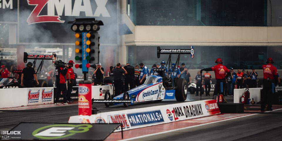 A Top Fuel Dragster Readies on the Track at the 2024 NHRA 4-Wide Nationals