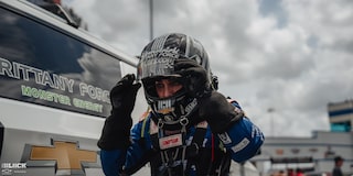 Driver Brittany Force Raises Her Helmet Visor at the 2024 Nhra 4-Wide Nationals