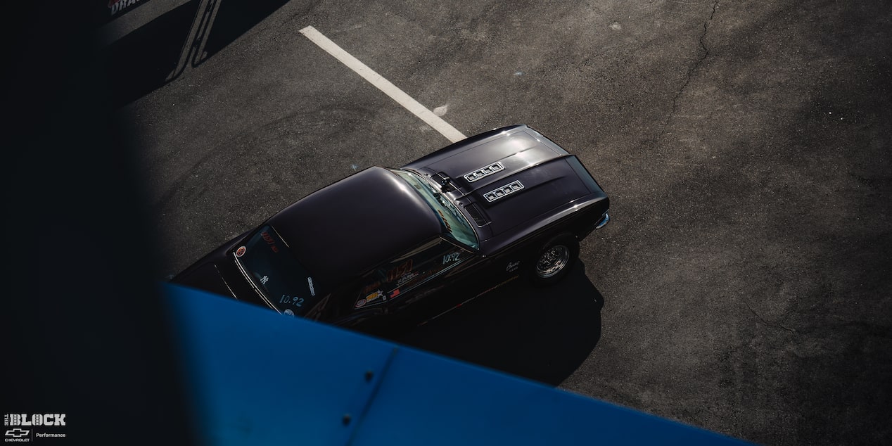 Overhead View of a Black Chevrolet Muscle Car at Charlotte Motor Speedway