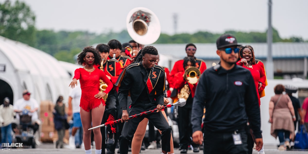 A Marching Band Performs at Charlotte Motor Speedway